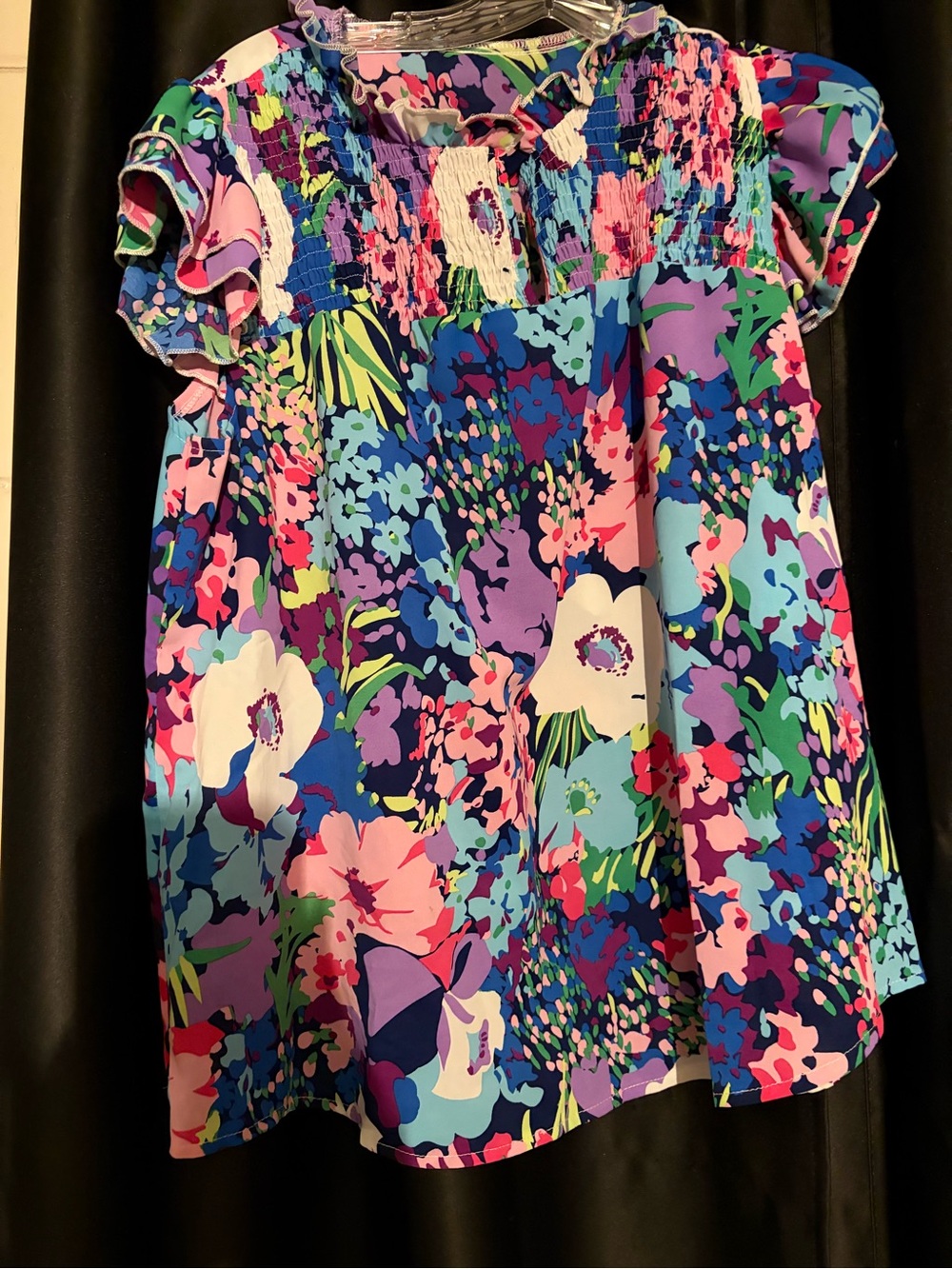 SHEIN curve Multicolor Floral Smocked Flutter-Sleeve Top size 0XL